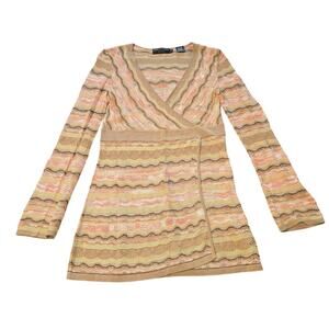 Dana Buchman Y2K Pointelle Knit Sweater Top Womens Petite Small Beige Babydoll